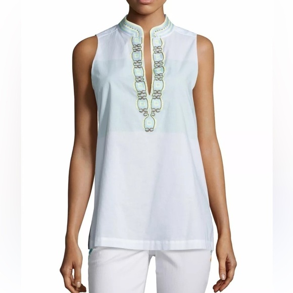 Tory Burch white green tunic with embroidery - Picture 1 of 9